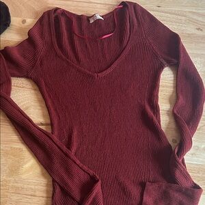 Free People Deep Red Ribbed Tunic Top